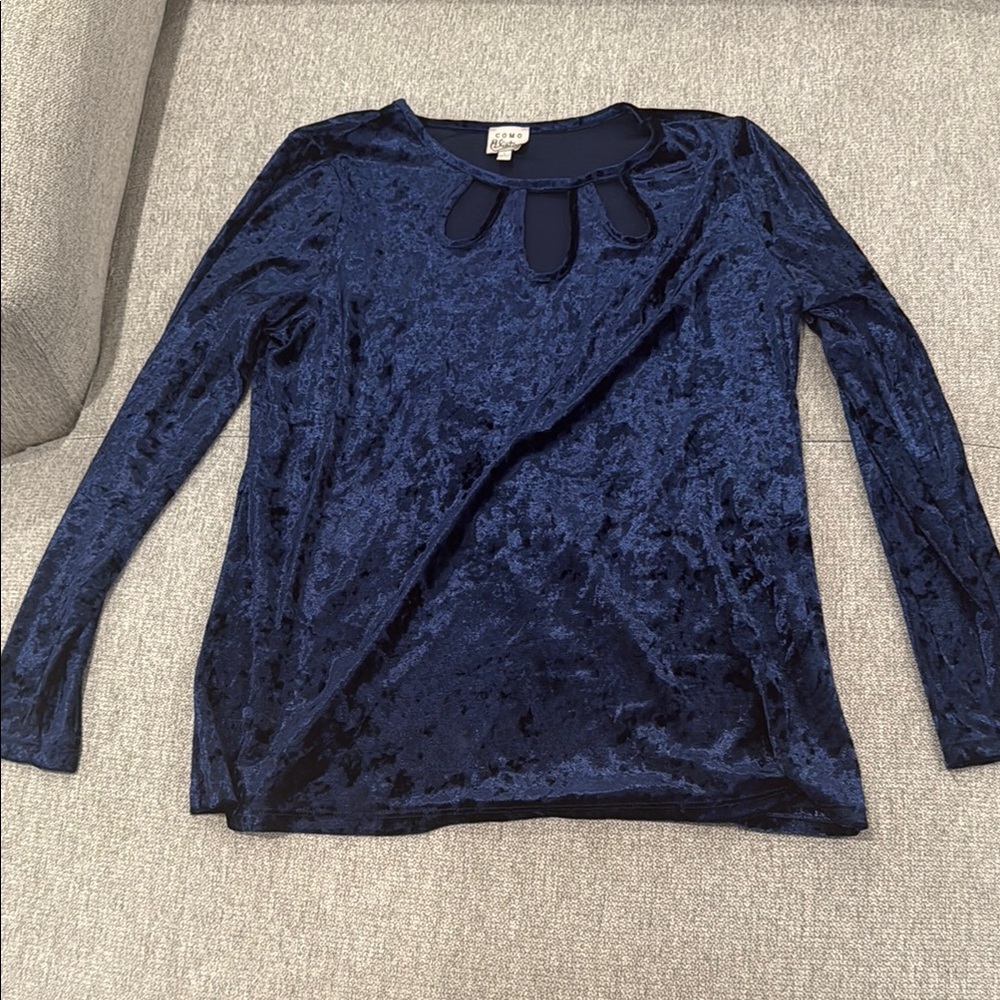 Como Vintage Midnight Blue Velvet Blouse